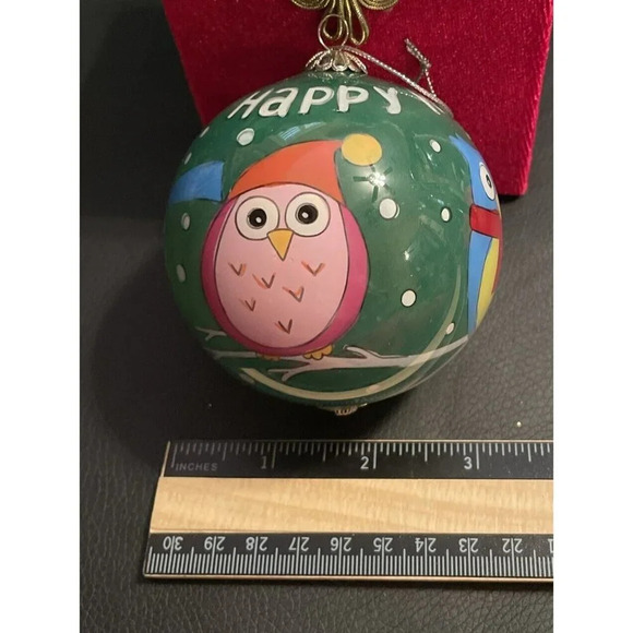 Pier 1 Imports Li Bien 3" Hand Painted Holiday Owls Christmas Ornament 2012 NEW - Picture 4 of 4